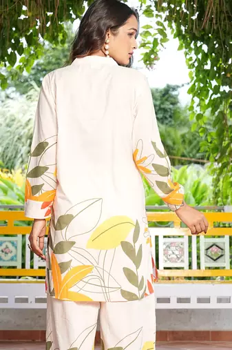 Whte premium pure cotton kurti pant set with pocket