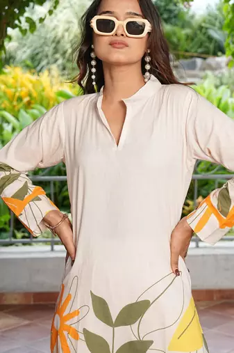 Whte premium pure cotton kurti pant set with pocket