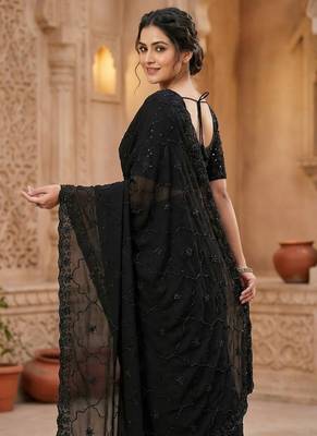 Black Color Beeds Work with Cut work Border Geogate Saree 2