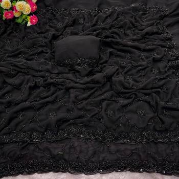 Black Color Beeds Work with Cut work Border Geogate Saree 3