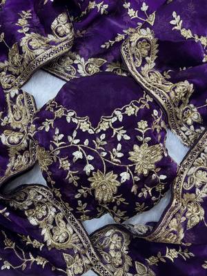 Purple Color Beeds Work with Cut work Border Geogate Saree 3