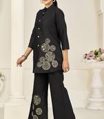 Black elegant reyon slub kurti set with heavy embroidery
