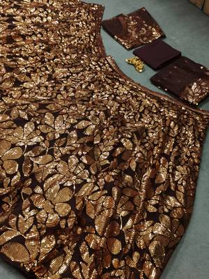 brown fully sequins net lehenga set choli with dupatta 10