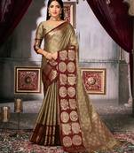 ethnic olive self design art silk all seasons saree with unstitched blouse