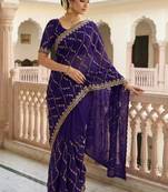 Purple Color Sequence Embroidery Work With Cut Work Border Silk Saree