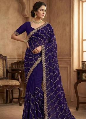 Purple Color Sequence Embroidery Work With Cut Work Border art silk saree 2
