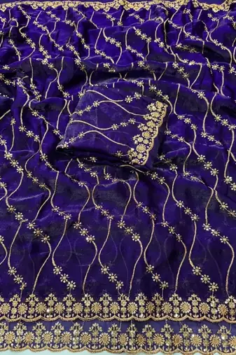 Purple Color Sequence Embroidery Work With Cut Work Border art silk saree