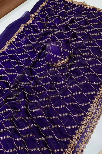 Purple Color Sequence Embroidery Work With Cut Work Border art silk saree