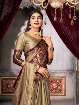  olive woven silk cotton saree with unstitched blouse 2