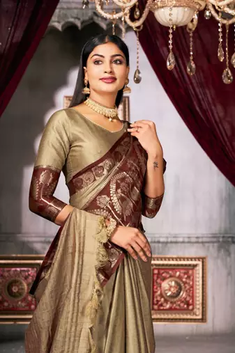  olive woven silk cotton saree with unstitched blouse