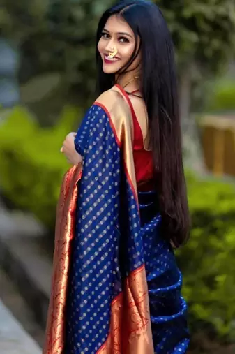 elegance blue banarasi art art silk jacquard saree with unstitched blouse