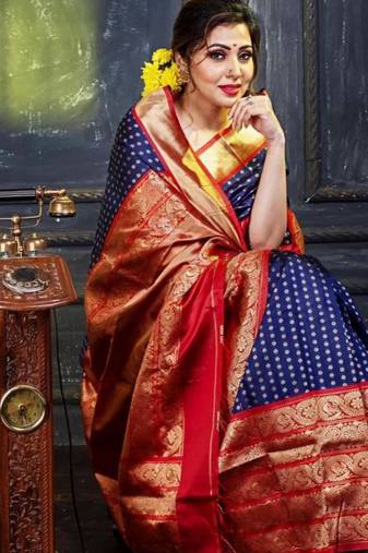elegance blue banarasi art art silk jacquard saree with unstitched blouse