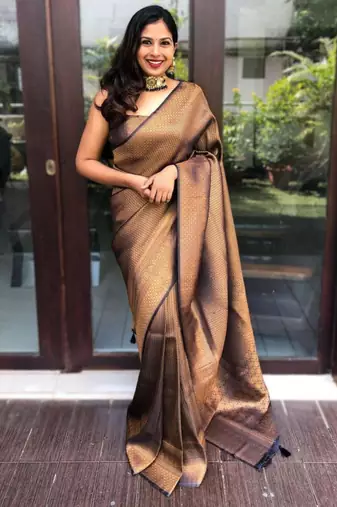 new collection copper self design cotton silk kerala saree with unstitched blouse