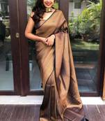 new collection copper self design cotton silk kerala saree with unstitched blouse