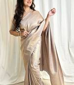 traditional jacquard grey self design art silk blend light weight saree with unstitched blouse