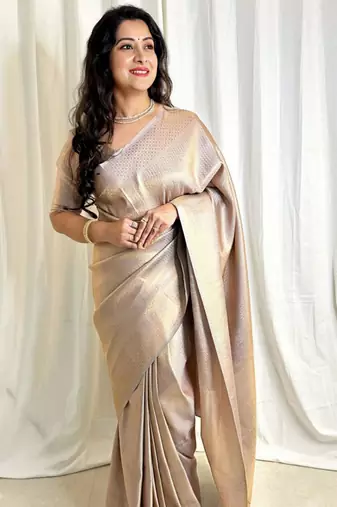  jacquard grey self design art silk blend light weight saree with unstitched blouse