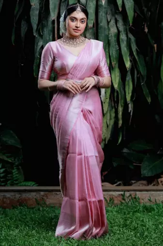 bollywood baby pink jacquard art silk all seasons saree with unstitched blouse