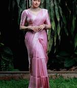 bollywood baby pink jacquard art silk all seasons saree with unstitched blouse