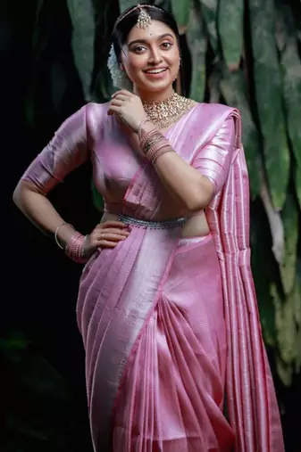  baby pink jacquard art silk all seasons saree with unstitched blouse
