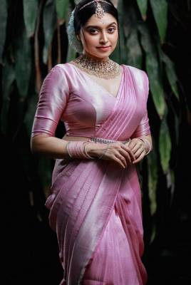  baby pink jacquard art silk all seasons saree with unstitched blouse 4