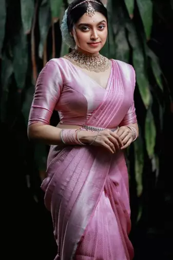  baby pink jacquard art silk all seasons saree with unstitched blouse