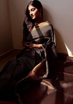 kanjivaram black resham thread silk cotton saree with unstitched blouse 1