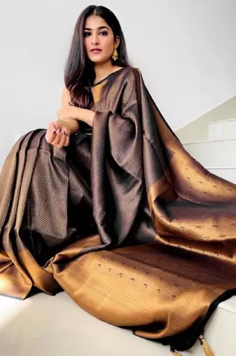 kanjivaram black resham thread silk cotton saree with unstitched blouse