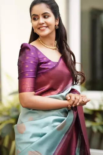 ethnic sky blue self design art silk all seasons saree with unstitched blouse
