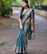 ethnic rama green resham thread pure art silk gift saree with unstitched blouse