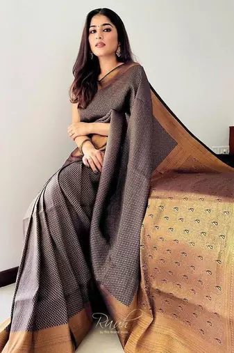kanjivaram black resham thread silk cotton saree with unstitched blouse