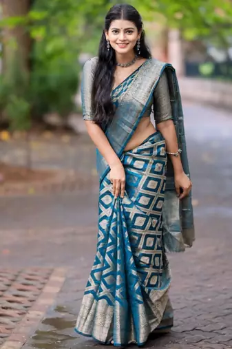 ethnic rama green resham thread pure art silk gift saree with unstitched blouse