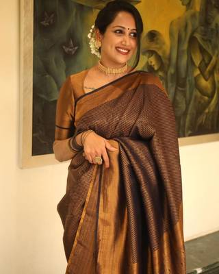  copper banarasi south silk fancy saree with unstitched blouse 4