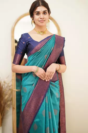 jacquard rama green jacquard art art silk fancy saree with unstitched blouse