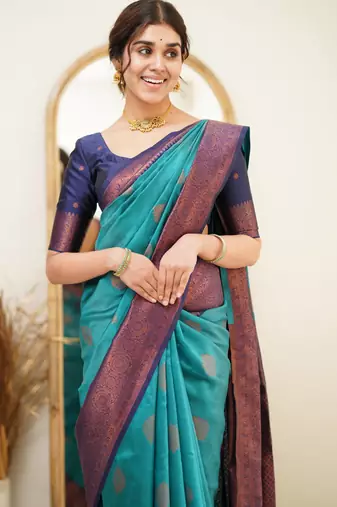 jacquard rama green jacquard art art silk fancy saree with unstitched blouse