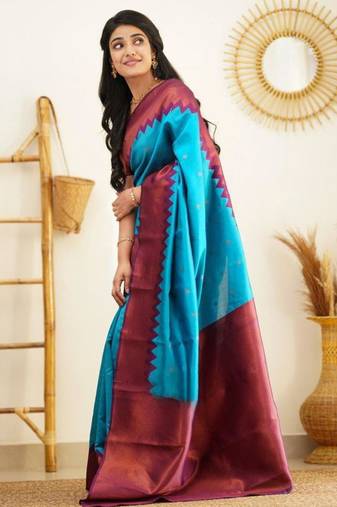 indian rama green resham thread silk cotton bollywood saree with unstitched blouse