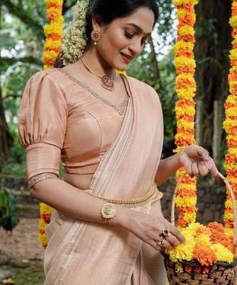 pure cream self design art silk gift saree with unstitched blouse 2