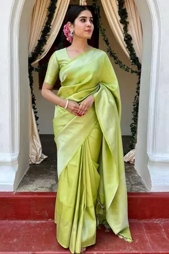 jacquard mehendi jacquard art silk blend light weight saree with unstitched blouse