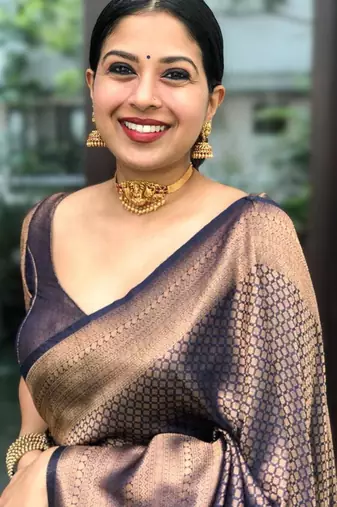 soft navy blue banarasi art silk all seasons saree with unstitched blouse