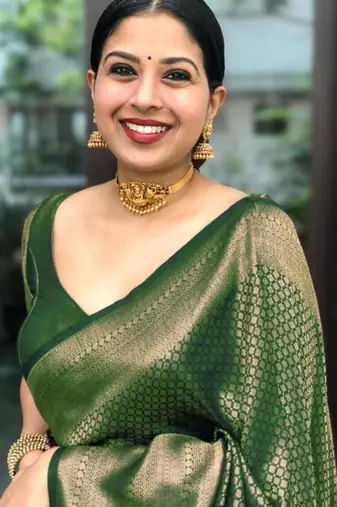  parrot green self design silk cotton saree with unstitched blouse