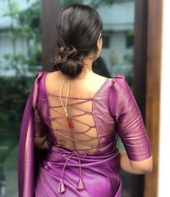 floral purple woven pure art silk gift saree with unstitched blouse 3