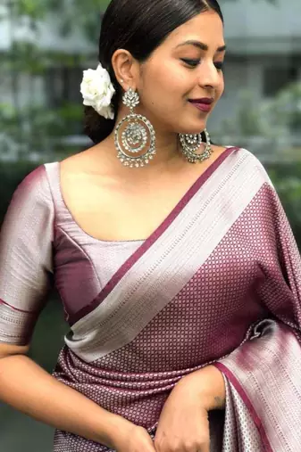 embellished silver jacquard art silk fancy saree with unstitched blouse