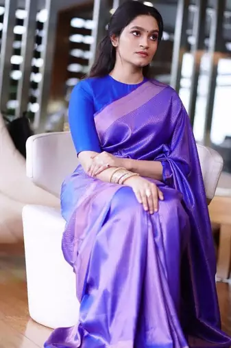 ethnic royal blue resham thread cotton silk kerala saree with unstitched blouse