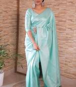 traditional sea green  self design pure art silk blend multicolor saree with unstitched blouse