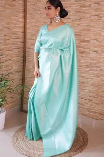  sea green self design pure art silk blend multicolor saree with unstitched blouse
