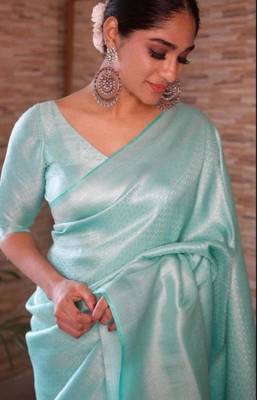 sea green self design pure art silk blend multicolor saree with unstitched blouse 4