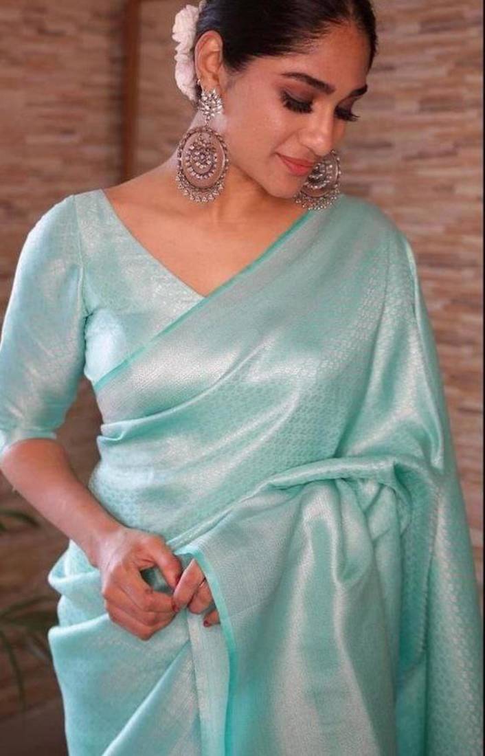 traditional sea green  self design pure art silk blend multicolor saree with unstitched blouse