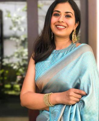 indian sky blue self design art silk all seasons saree with unstitched blouse 2