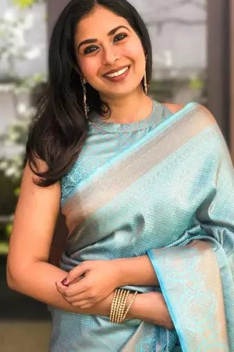 indian sky blue self design art silk all seasons saree with unstitched blouse