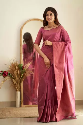 celebrity inspired dark hot pink banarasi art silk jacquard saree with unstitched blouse
