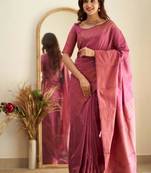 celebrity inspired dark hot pink banarasi art silk jacquard saree with unstitched blouse
